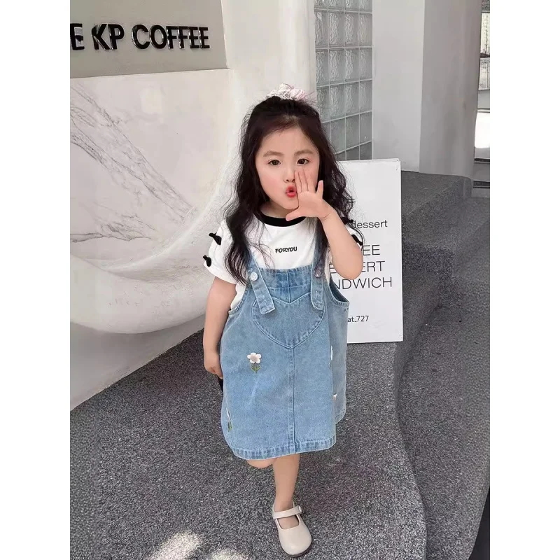 Girls' Suspender Dress2024New Summer Fashionable Fashionable Children's All-Match Casual Denim Skirt for Baby Girls