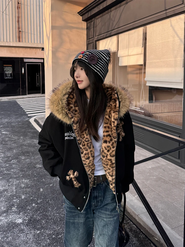 

URKR Design Thiened Cotton Jaet Women's Quilted Coat Couple Sle Streetwear Loose Fit Hooded Zipper Closure Long Sve