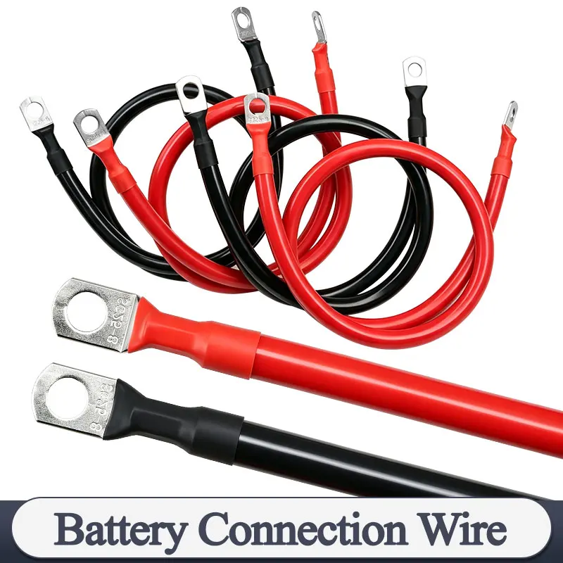 PVC Insulated Battery Connection Cable 4AWG 6AWG 8AWG Pure Copper Wire 20/30/40/50/60/100CM with M8 Tinned Copper Lug Terminal