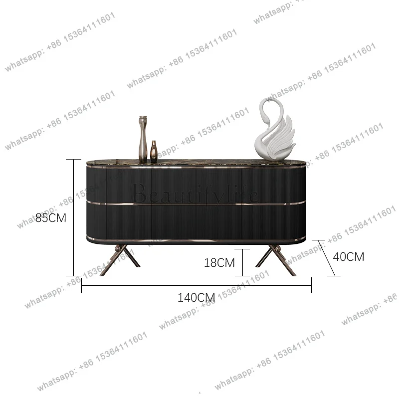 Italian minimalist solid wood dining side cabinet light luxury household living room storage cabinet