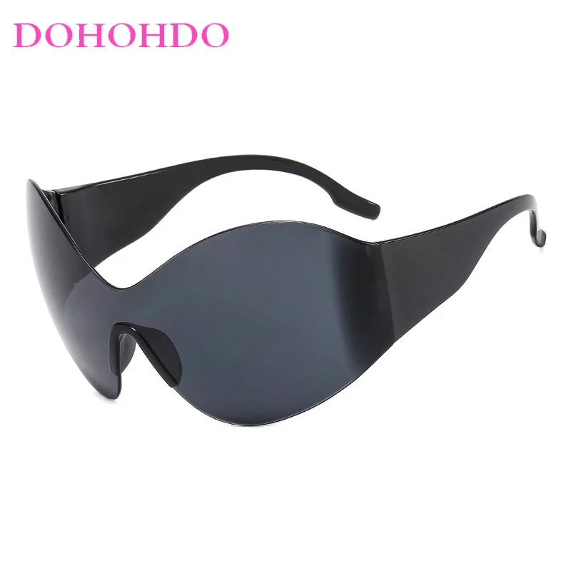 المتضخم Y2K الشرير بدون شفة قطعة واحدة النساء النظارات الشمسية الفاخرة مصمم الرجال مكبرة الرياضة في الهواء الطلق يندبروف نظارات للجنسين UV400 #3