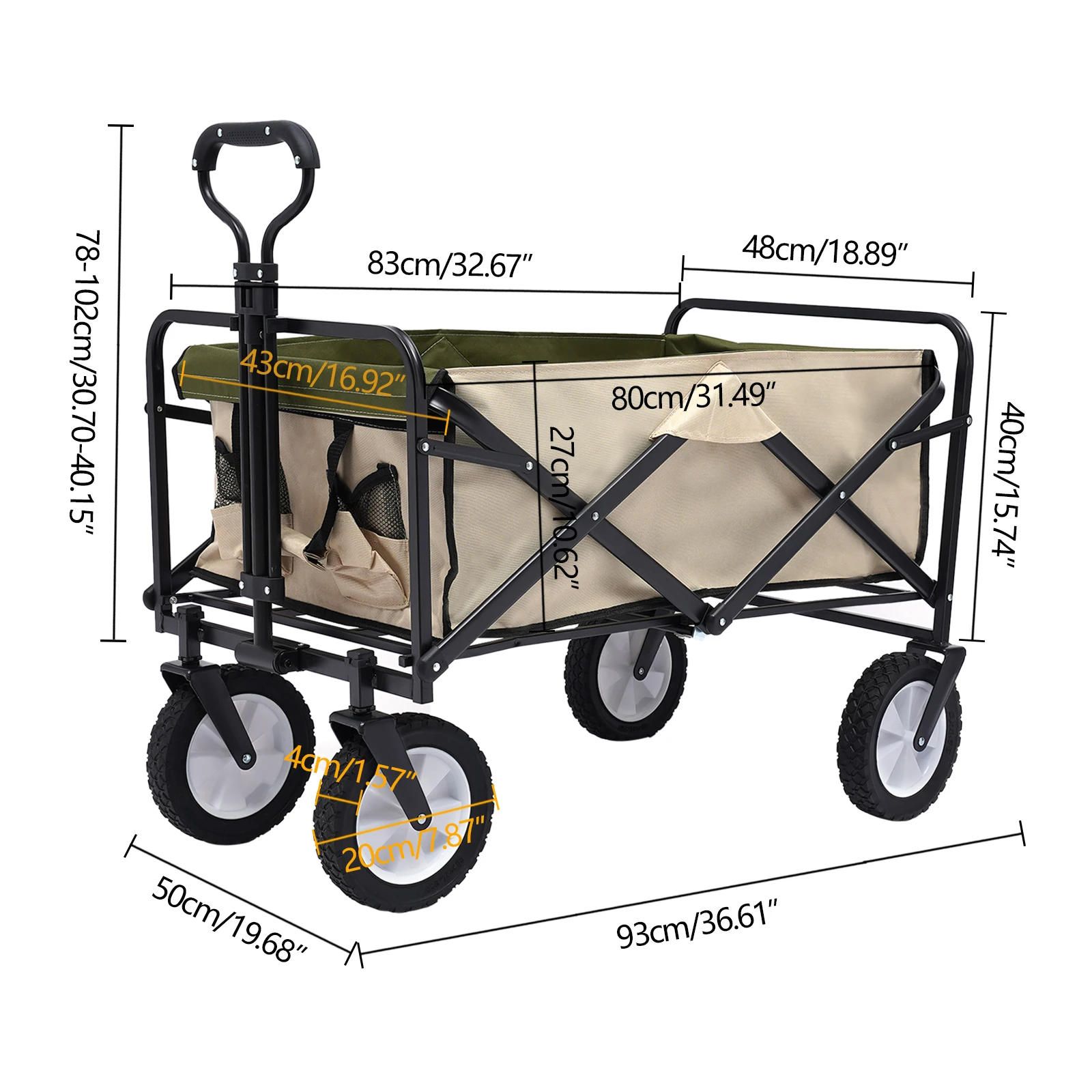 100 KG Capacity Folding Wagon Beach Carts, All-Terrain Beach Wagon with Universal Wheels, Adjustable Handle & Drink Holders