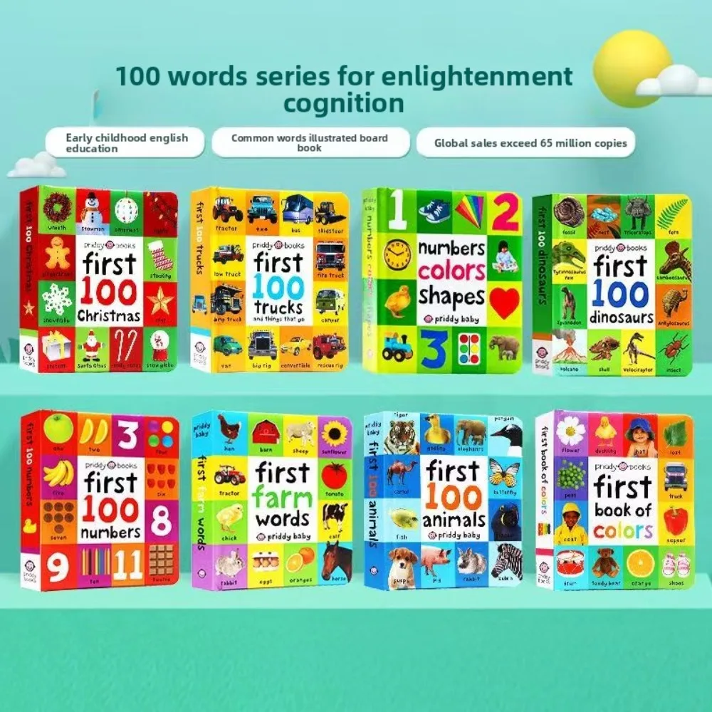 Libro de Cartón con las Primeras 100 Palabras en Inglés, Ayuda para el Aprendizaje del Idioma, Desarrollo del Vocabulario, Lectura para Dormir, Aprender a Leer para Preescolar