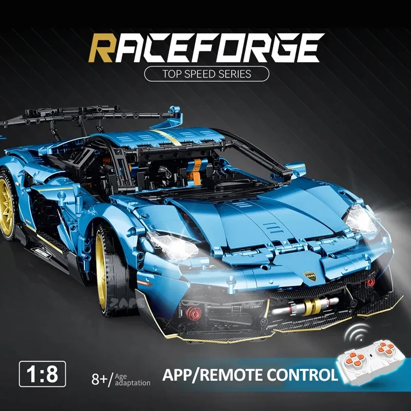 

3655PCS Technical 1:8 Sports Car SVJ Building Blocks RC Remote Control Supercar Model Splice Assembly Brick Toys Children Gift