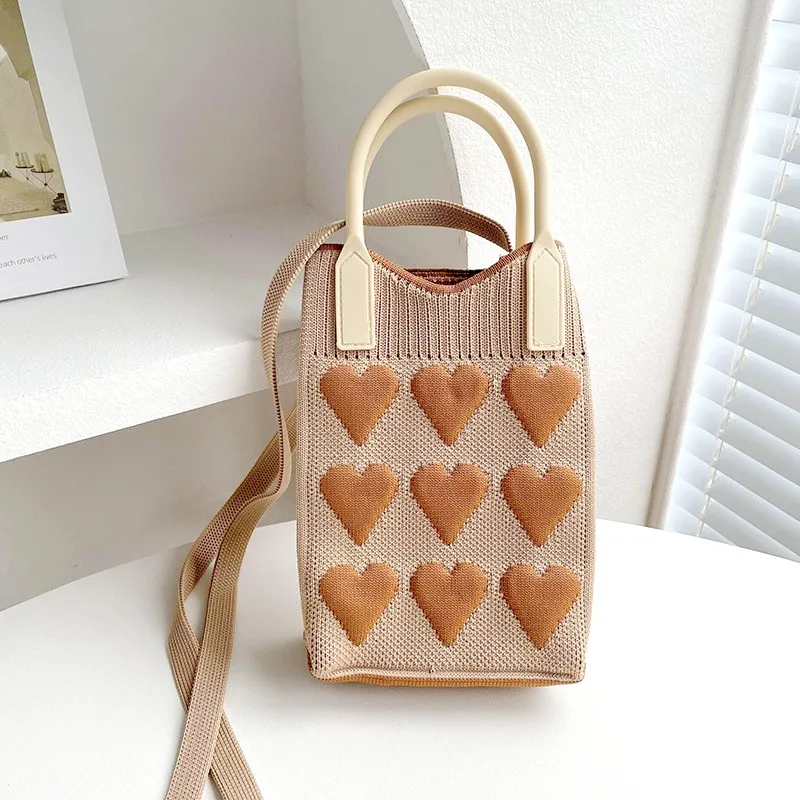 Mini Handwoven Mobile Phone Bag Fashion Knitted Handbag Shoulder Bag Korean Version Versatile Leisure Tote Reusable Shopping Bag