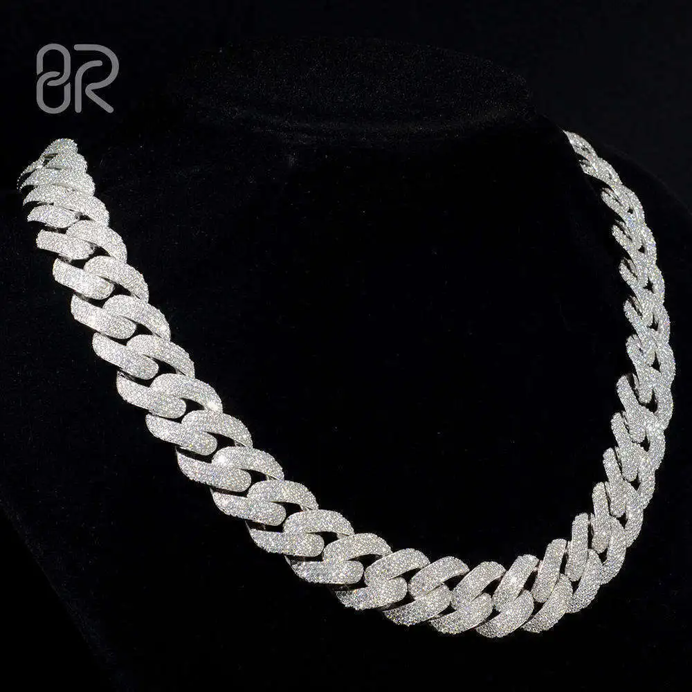 

14mm 18" Vvs Moissanite Iced Out Cuban Link Chain Necklace Wholesale Arc 925 Sterling Silver Hip Hop Fine Jewelry