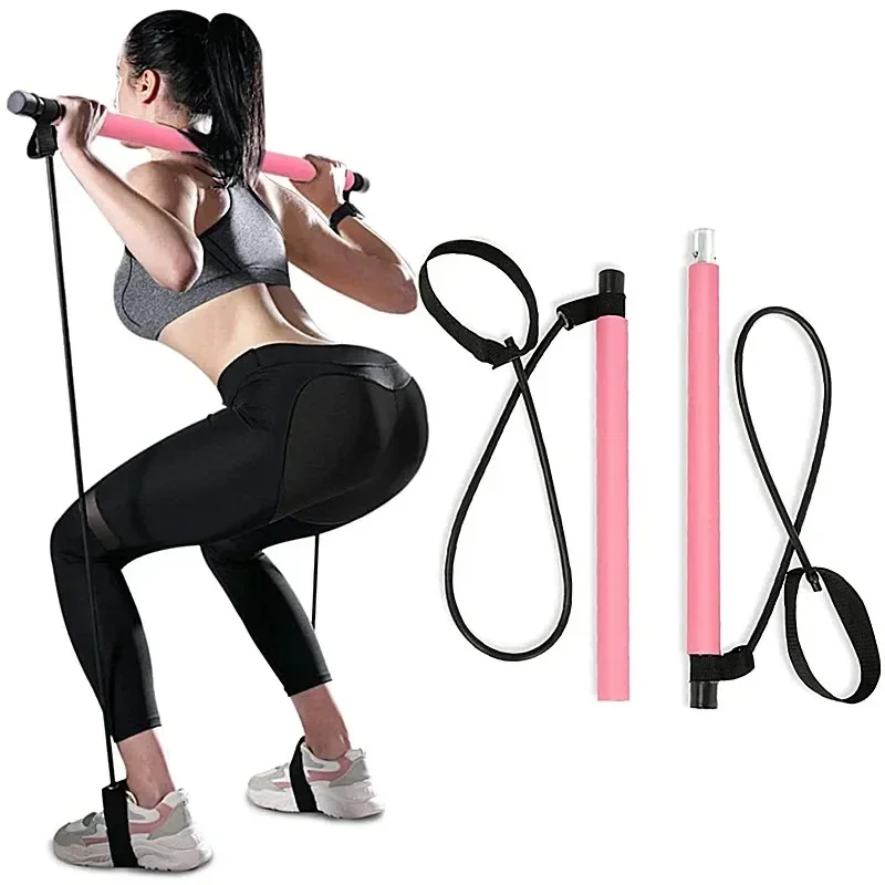 

Portable Yoga Pilates Bar Stick with Resistance Band Home Gym Muscle Toning Bar Fitness Stretching Resistance Bands Set Workout