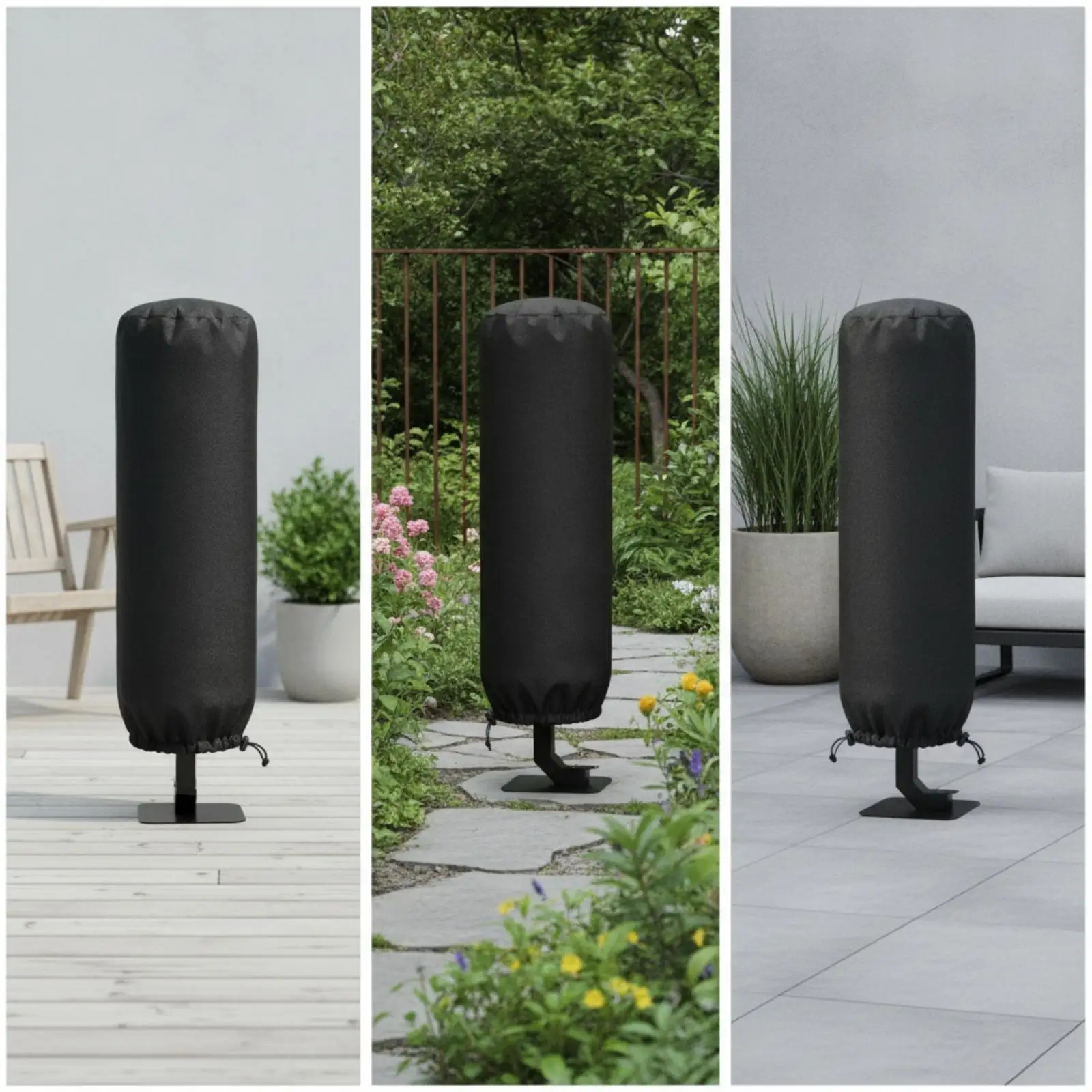 Round Outdoor Fire Pit Cover for Heating Equipment Oxford Material Weatherproof Cylinder Design with Zipper and Cinch Cord view 5