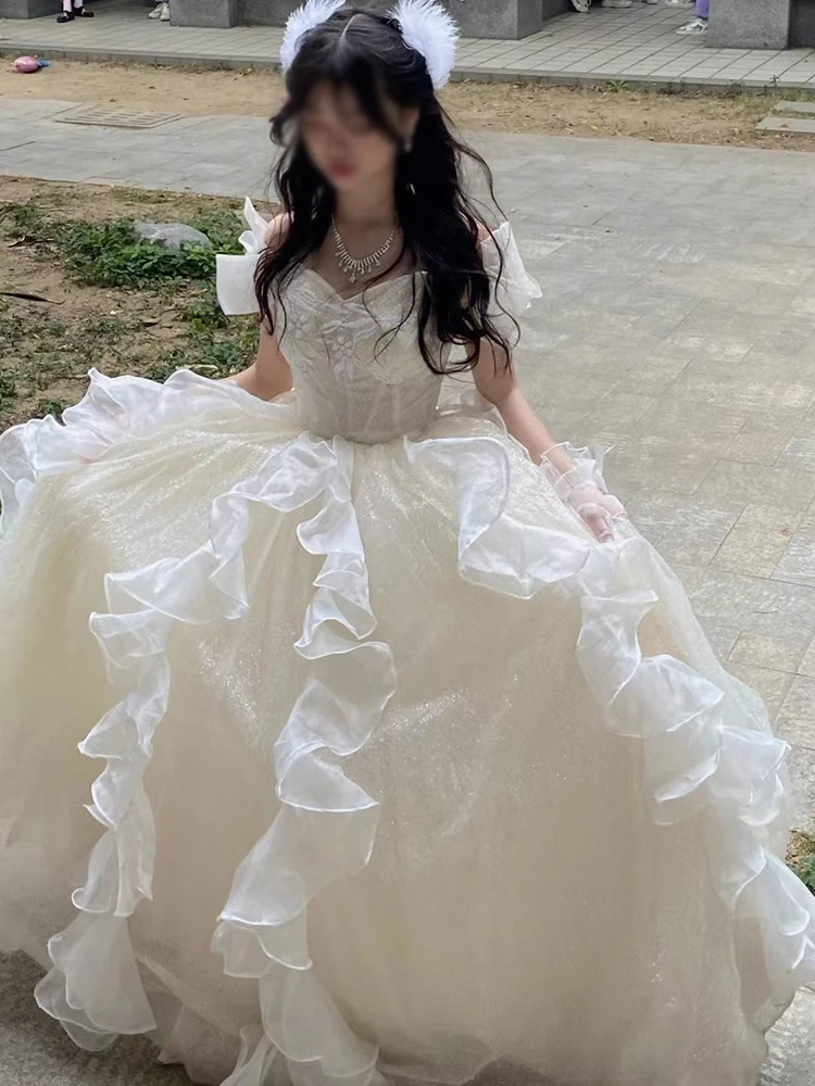 Princess Style One-Shoulder Evening Gown Beautiful Fairy Tale Princess Dress for 18th Birthday Adult Ceremony Conference Host