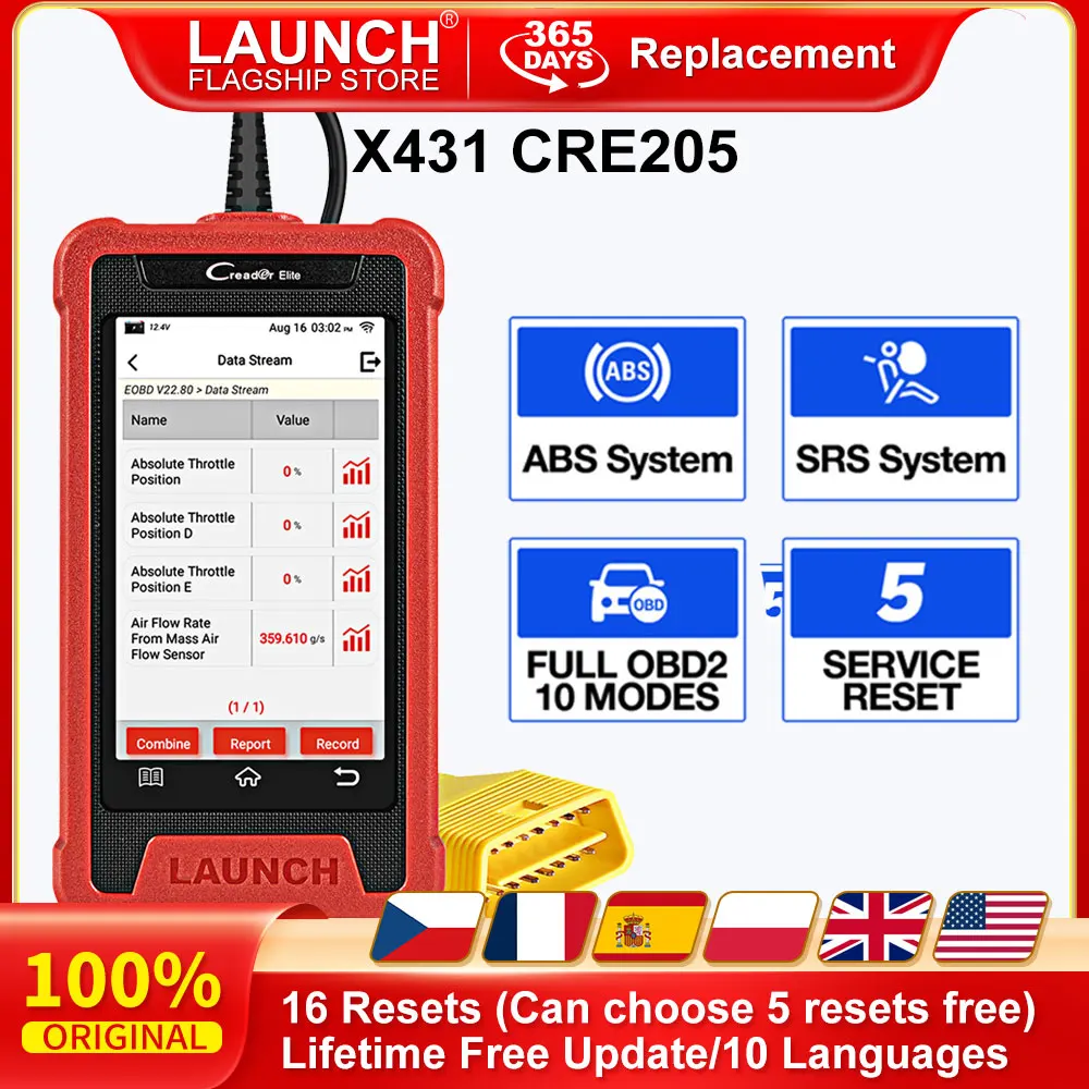 

LAUNCH X431 Creader Elite CRE205 OBD2 Diagnostic Tool ABS SRS System Scan Diagnose 5 Reset Services Scanner Lifetime Free Update