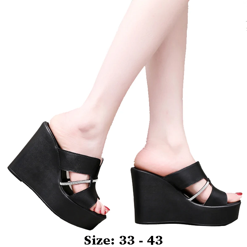 

High quality leather wedge sandals for women 6cm 8cm 10cm high heel 2025 summer 33 34 43 platform open toe elegant shoe green