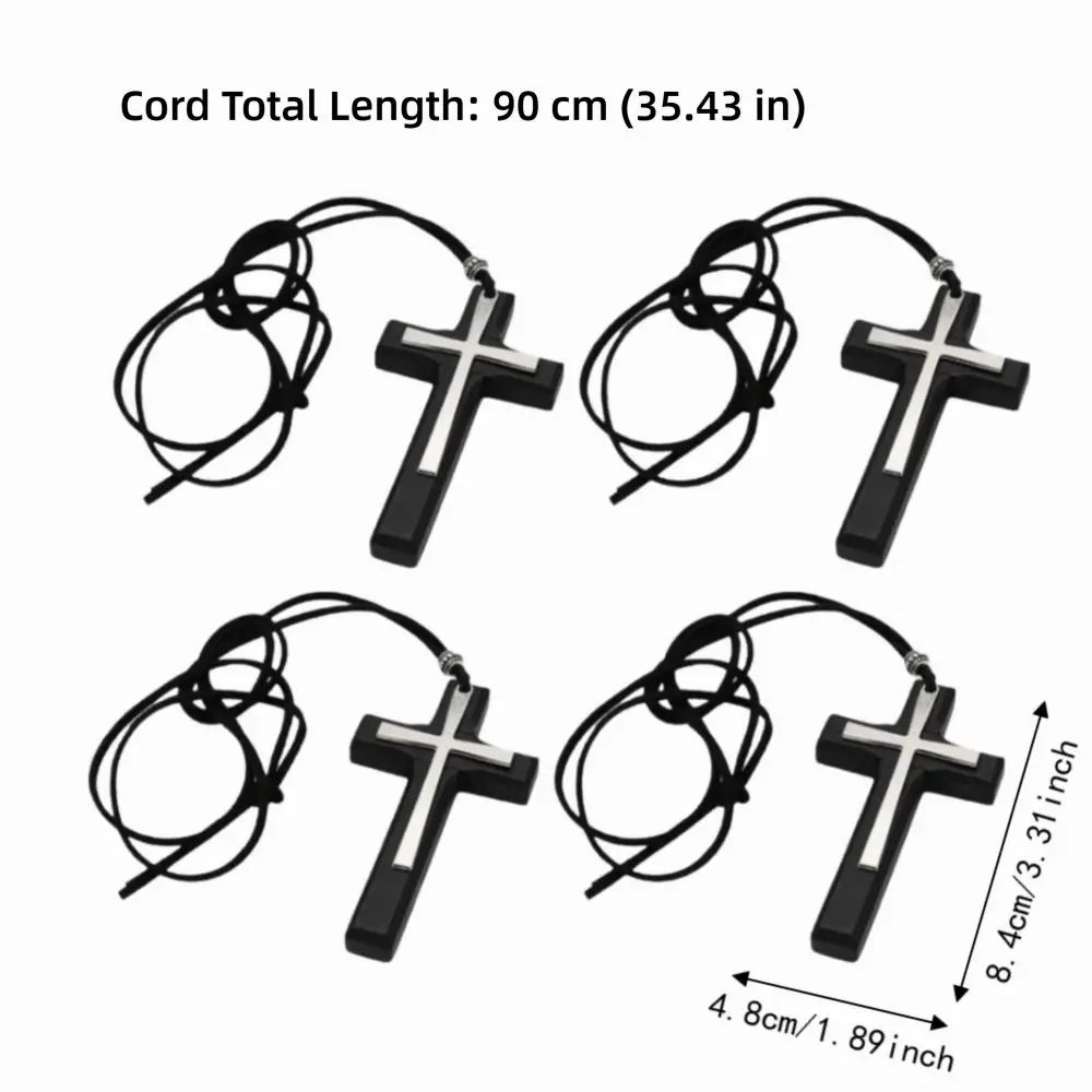 4pcs Pine Wood Material Wood Cross Zinc Alloy Frame Light Weight Car Rearview Mirror Pendant Cross Shape Smooth Surface