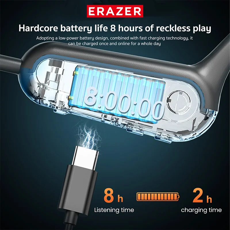 ERAZER XF22 OWS سماعات بلوتوث 5.4 مع ميكروفون سماعات مقاومة للماء تعمل باللمس سماعة رياضية بطارية طويلة العمر