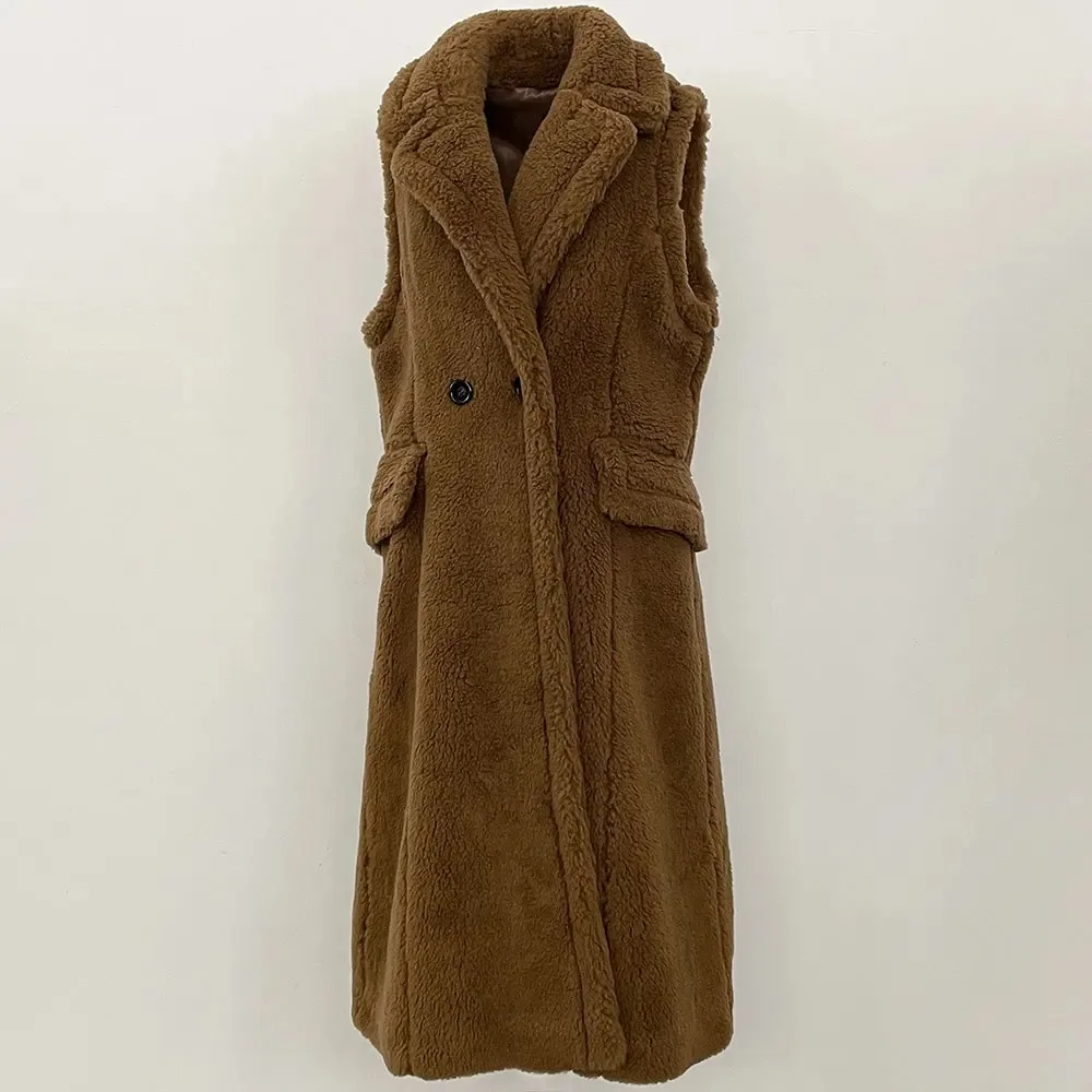 OFTBUY سترة الفراء الربيع سميكة طويلة الفراء سترة بلا أكمام المرأة 2025 الخريف تقليد الفراء صدرية الألبكة تيدي جيليه الموضة