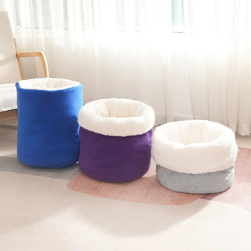 Winter Warm Bed for Cats Comfortable Thick Fleece Semi-enclosed Sleeping Bag Soft Grey House Blue Sofa for Kittens in Autumn