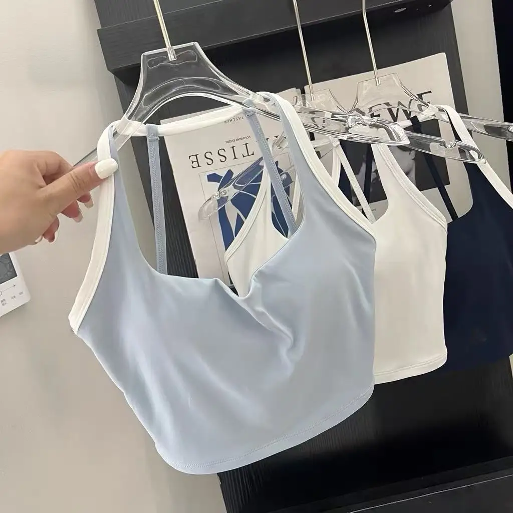 

Women's Color Block Sports Vest Fixed Cup Chest Cushion Beautiful Back Yoga Fitness Sling Comfortable Running Tank Top