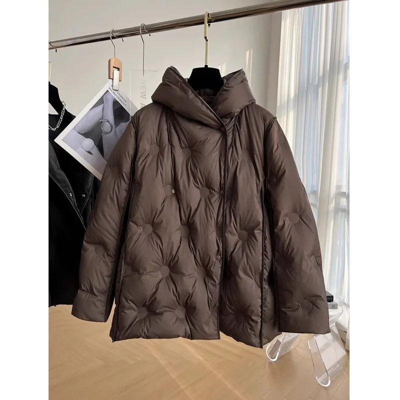 2024 Winter New Korean White Duck Down Women Jacket Thicken Puffer Coat Loose-fit Parka Hooded Cotton-padded Jacket Outerwer