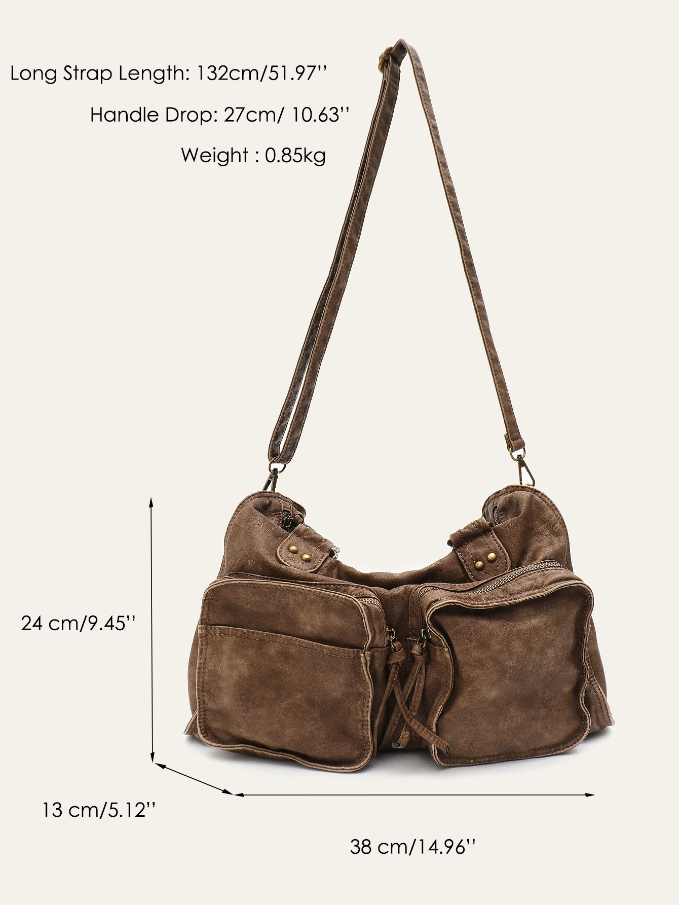Women Vintage Soft Washed PU Leather Handbag Y2K Cool Street Large Tote Cross body Shoulder Bag Multi Pockets Functional Travel