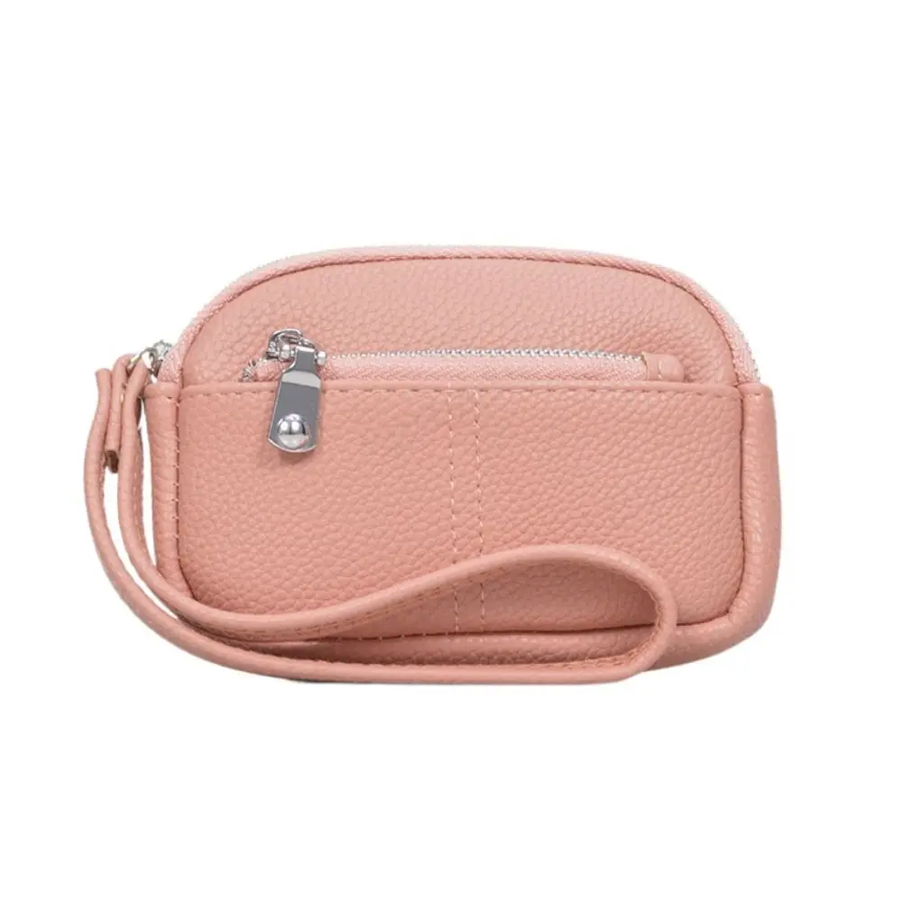 카드 홀더 PU 가죽 미니 지갑 주최자 키 케이스 지퍼 동전 지갑 솔리드 컬러 한국 스타일 손목 키 가방 학생