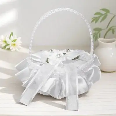 Mini Lace Heart Shape Ring Pillow Romantic Wedding Ring Holder with Handle Satin Cushion for Engagement Ceremony Jewelry Display
