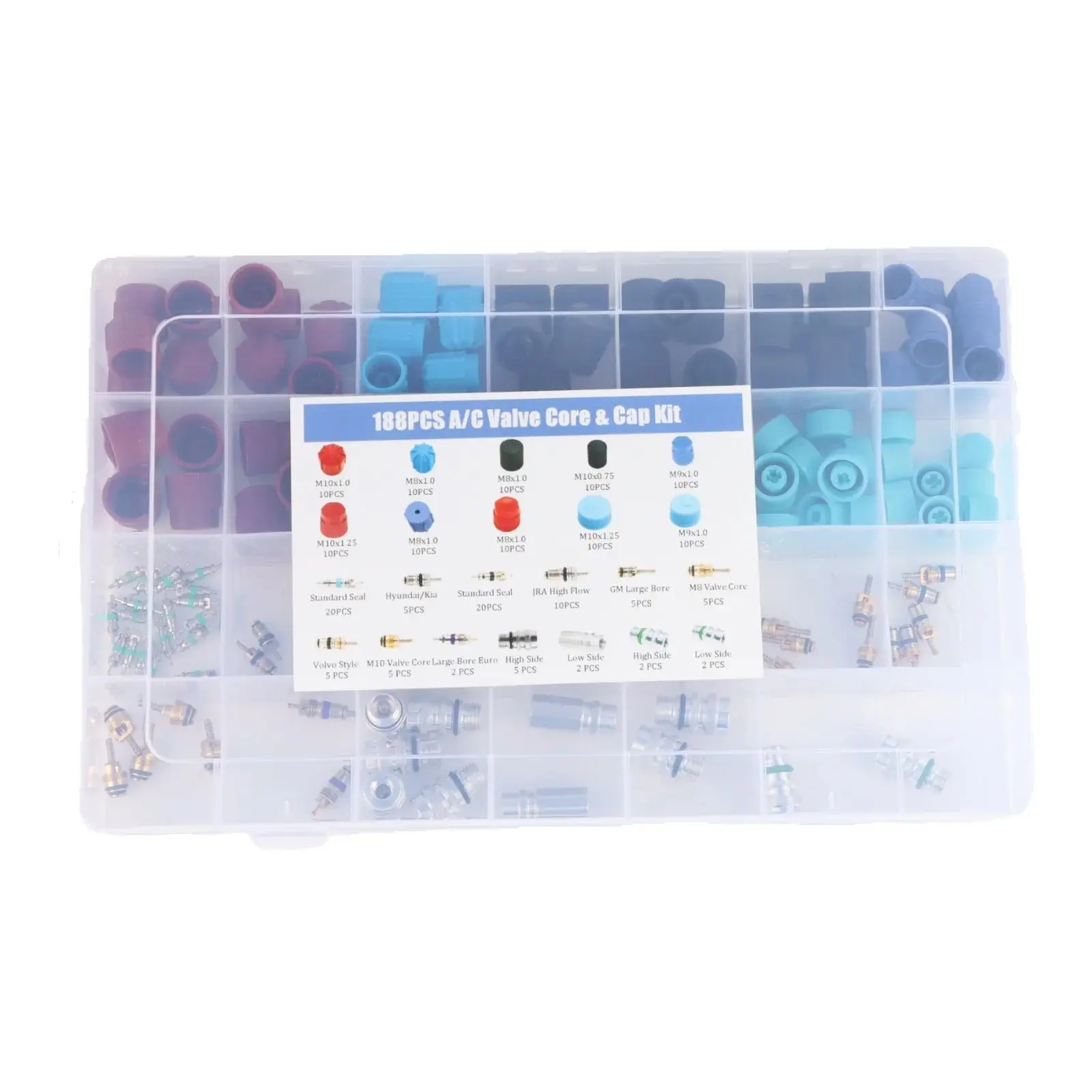 Kit surtido de núcleo y tapa de válvula de CA R134a para montaje universal automotriz, juego de 188 piezas