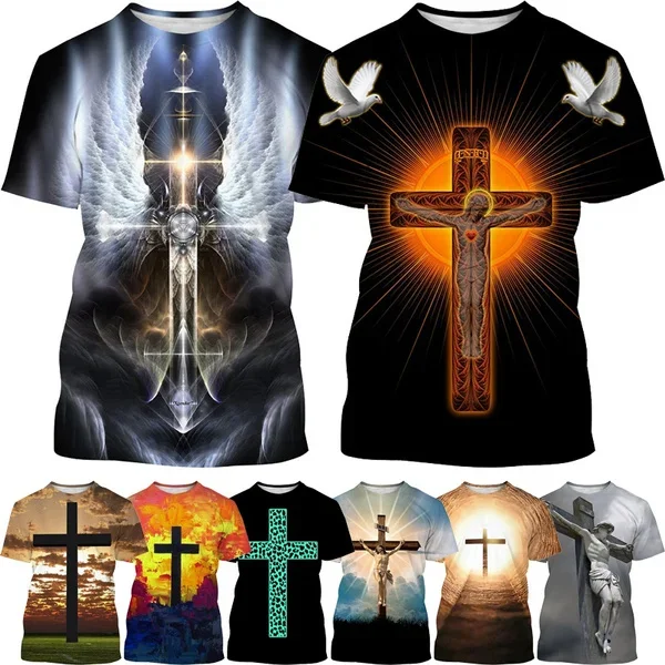 New Christian Faith Blessing Casual T Shirt Men\'s Cool Jesus Harajuku Print Streetwear Top Cross Short-sleeved T Shirt