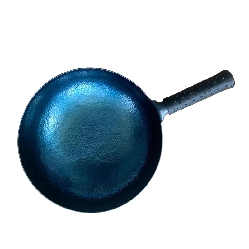 Iron Wok Pan,Chinese Traditional Hammered Iron Woks,2mm Thickness Blue Seasoned Pot,Uncoated Kitchen Cookware,Frying Pan