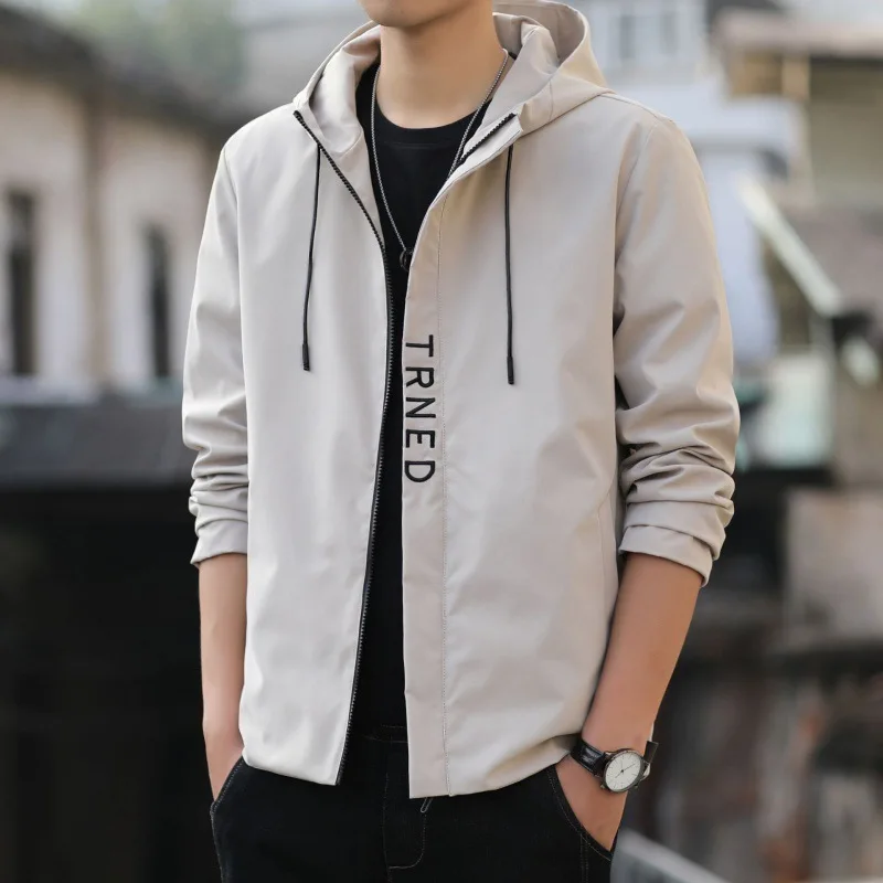 

Spring Autumn Men's Hooded Casual Jacket Fashion Oversized Slim Fitting Coat Handsome Versatile Workwear Top Sports Jacket