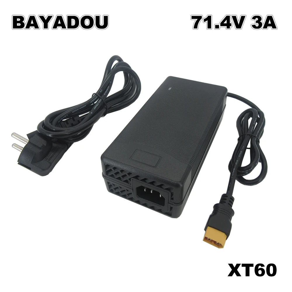 

71.4V 3A Lithium Battery Charger 61.2V 62.9V 17S Li ion Fast Chargers With Fan XT60 Connector 220V Input