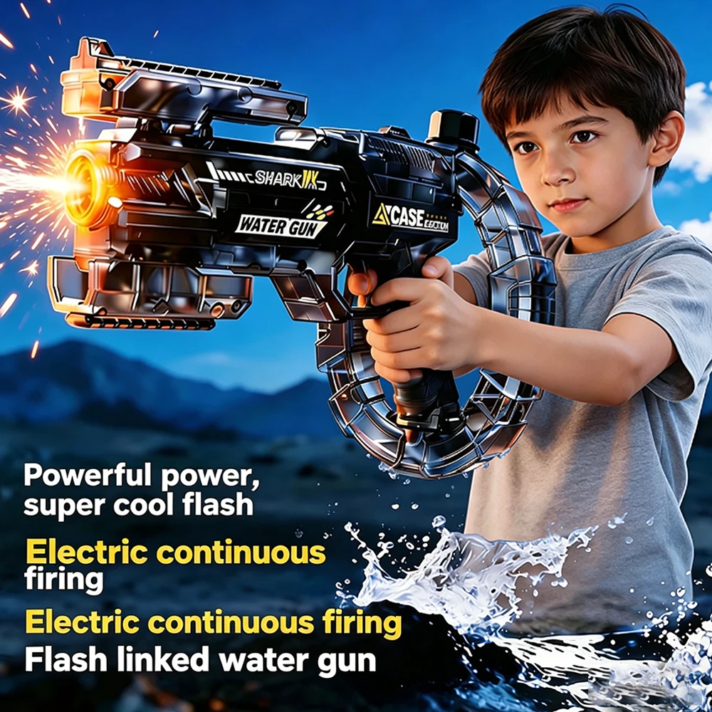 

NEW Space Electric Water Gun Energy Ring Burst Transformation LED Lights Large Capacity Full Auto Continuous Fire Squirt Gun Toy