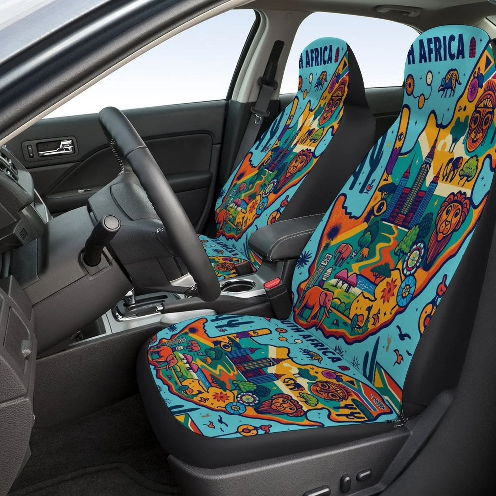 Car Seat Covers Featuring A South Africa Map, Suitable For Various Vehicles. Stylish And Breathable, This Complete Set Includes