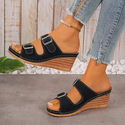 2024 New Summer Women Slippers Fashion Beach Casual Open Toe Shallow Platform Sandals High Heels Slippers Slides Women Plus Size