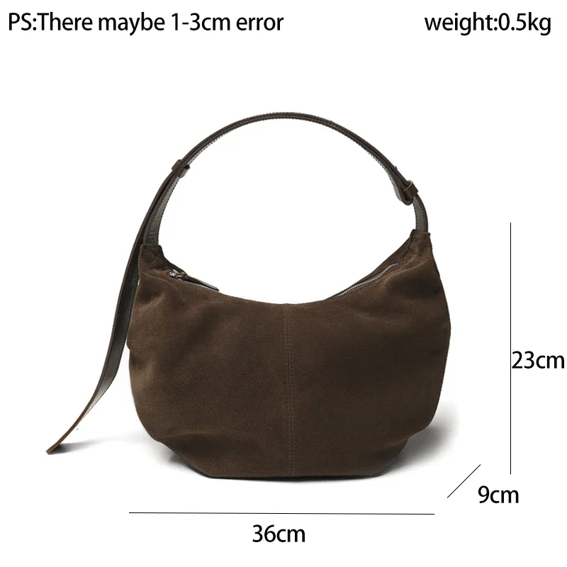 MABULA Genuine Suede Half Moon Women\'s UnderarmShoulder Purse Fashion Solid Hobo Phone Purse Luxury Design Vintage Handbag