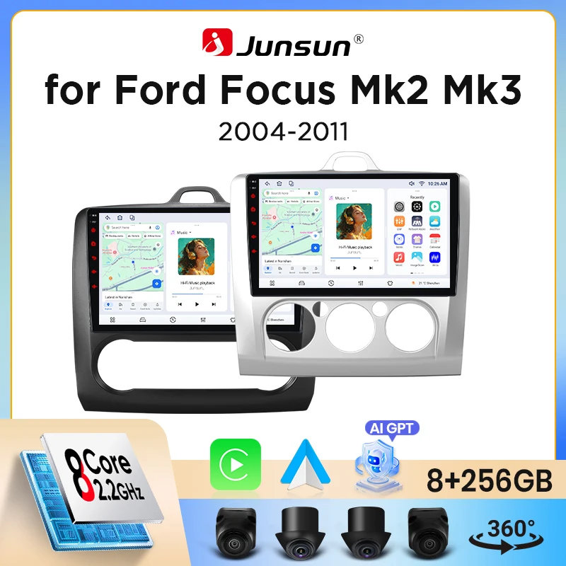 Radio de coche Junsun con CarPlay inalámbrico y Android Auto para Ford Focus Mk2 Mk3 2004-2011, sistemas inteligentes para coche, DSP, SWC, RDS, GPS, FM, BT 1