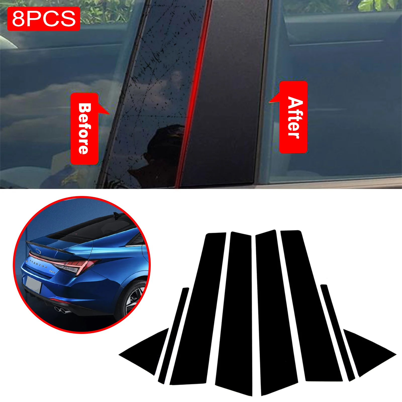 8PCS BC Column Sticker Polished Pillar Posts Window Trim Cover For Nissan Sentra 2013-2019 Car Chromium Styling - view 2