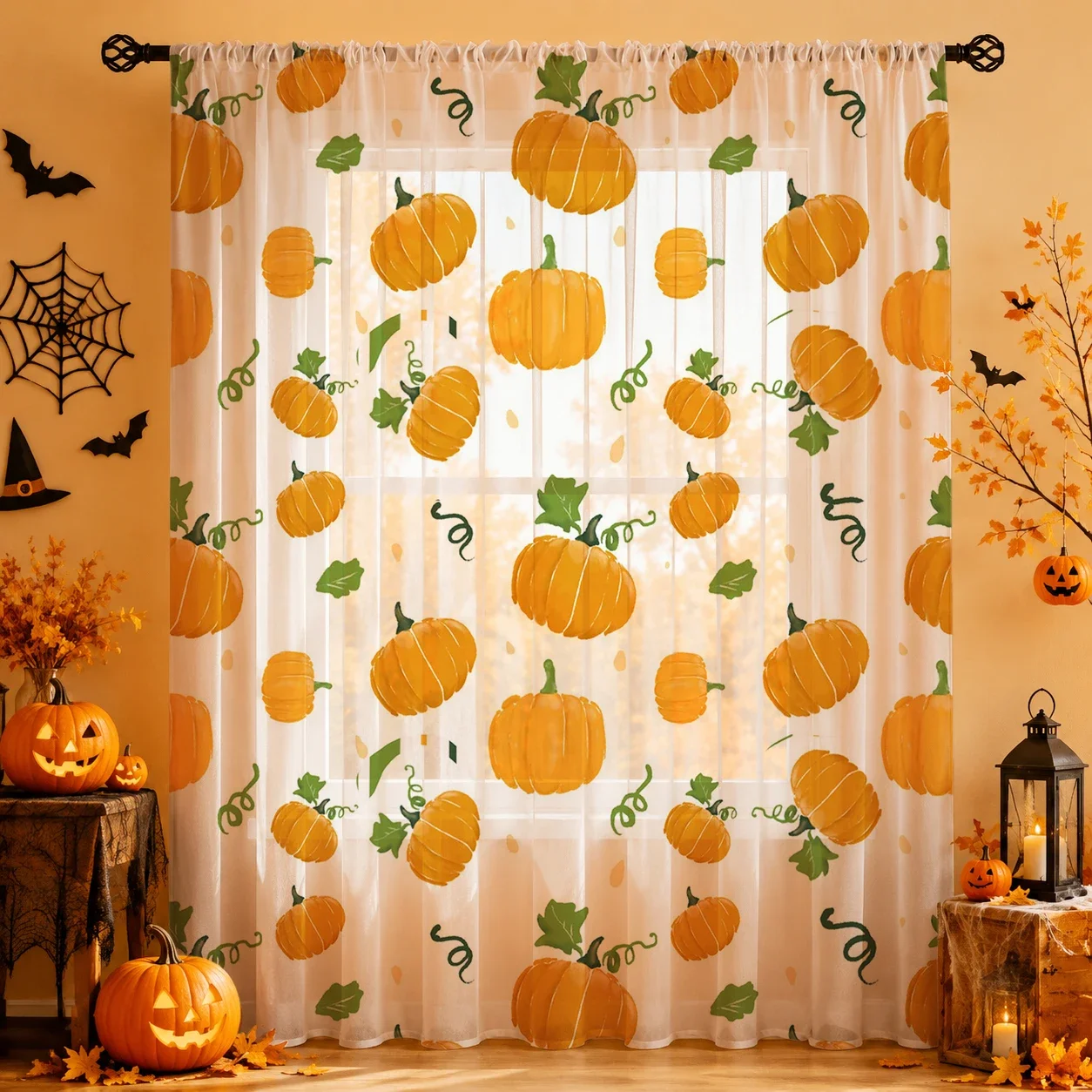 Halloween Sheer Curtain Rod Pocket Halloween Gift Privacy Light‑Filtering Voile Window Drape for Living Bedroom Kids Room Party - view 5