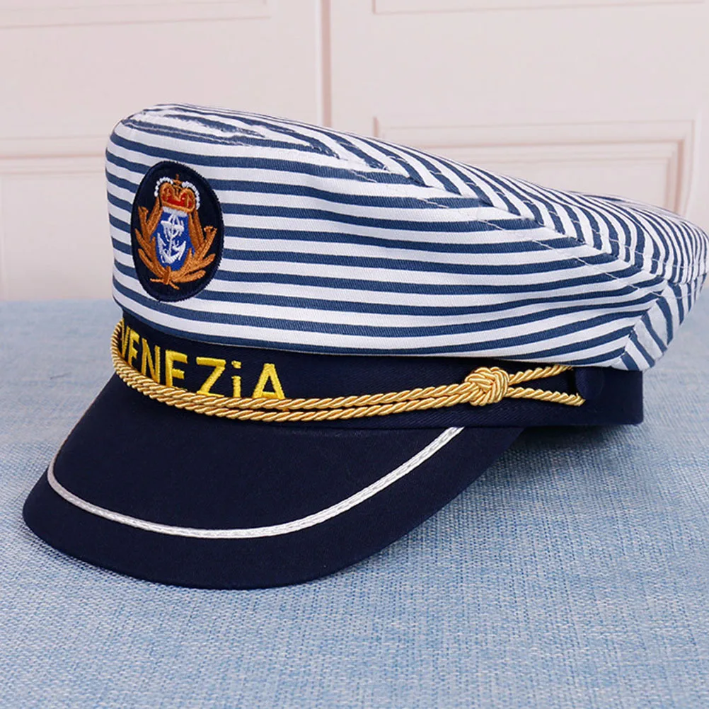 

1 шт., шляпа морского капитана, темно-синяя кепка в синюю полоску, регулируемая 54 см для взрослых и детей, легкий косплей, костюм матроса-капитана на каждый день