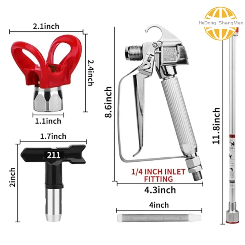 Airless Paint Sprayeing Gun with Nozzle Guard,5 Spray Nozzle Tips,5 Airless Sprayer Gun Filters,30cm Painted Extension Pole