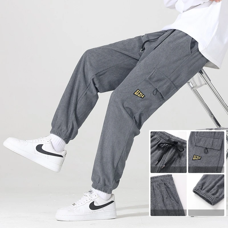

Baggy Corduroy Jogger Pants Men Autumn Winter Techwear Sweatpants Solid Color Casual Harem Pants Male Sport Jogging Trousers