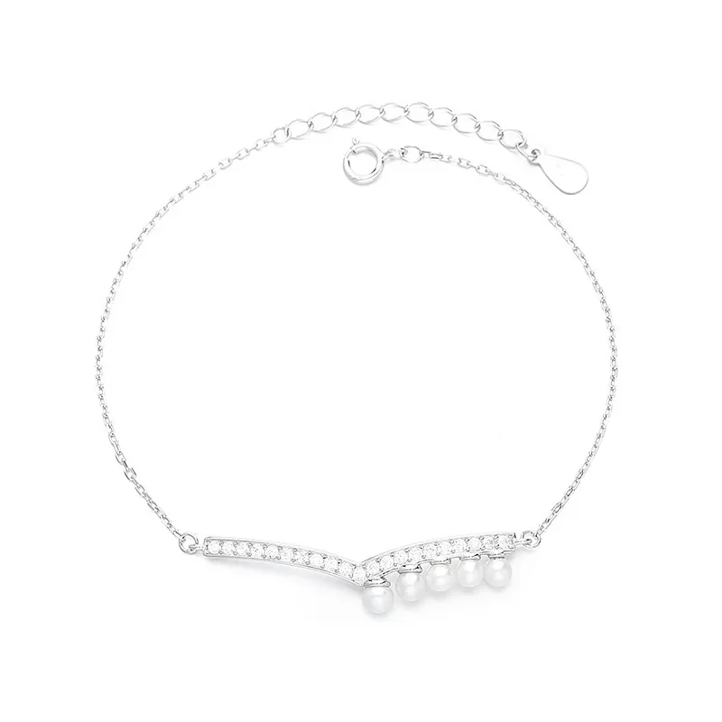 

AC 5A Freshwater Pearls 3-3.5mm Accent Balls on Paved Wire 18K Gold Tone Solid 925 Silver Chain Bracelet PB1000