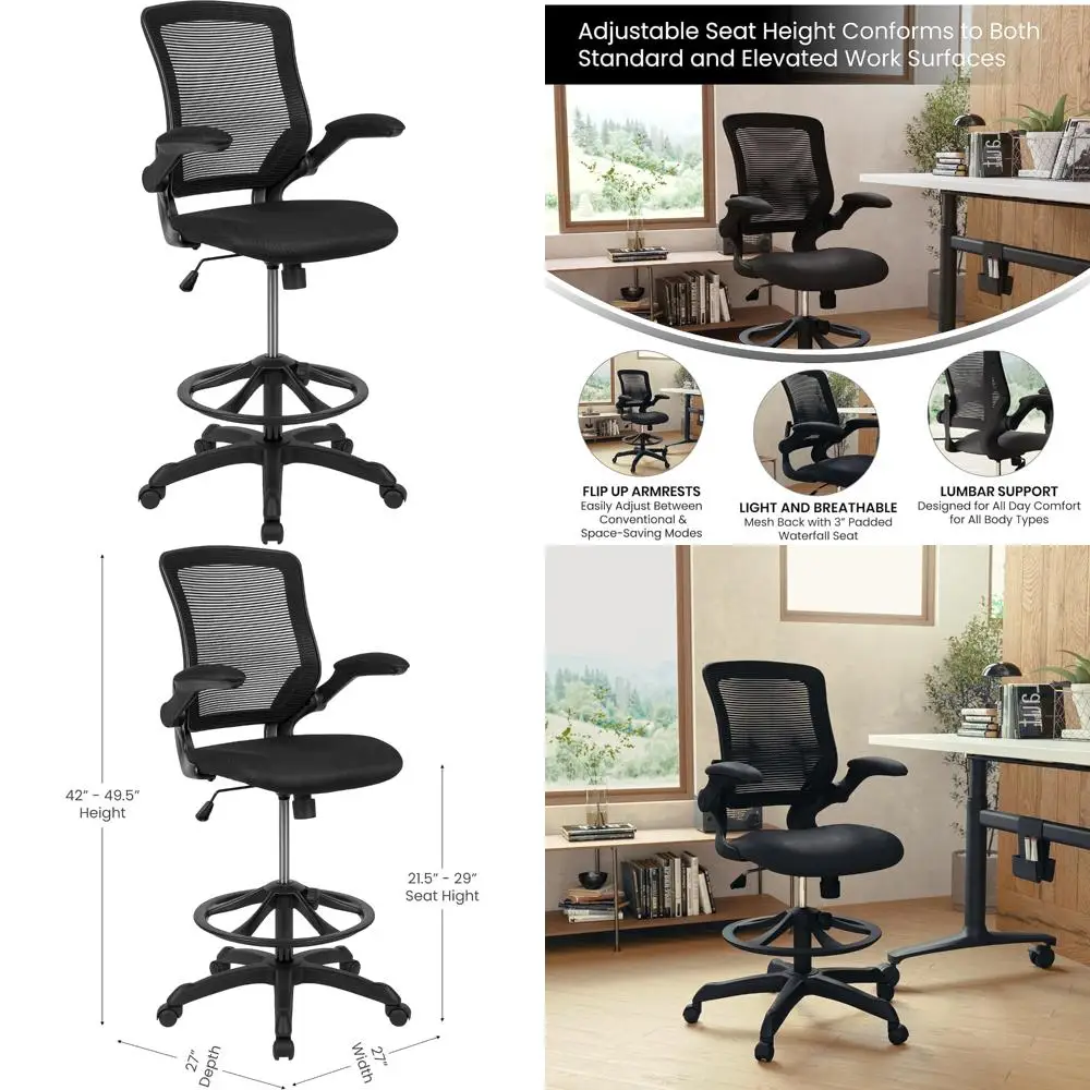 

Mid-Back Swivel Office Chair with Adjustable Footrest, Lumbar Support, and Seat Height, Ergonomic Mesh Design