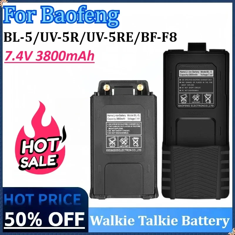 

7.4V 3800mAh Walkie Talkie Battery for Baofeng UV-5R BF-F8 Enlarge Li-ion Battery Type-C Charger BL-5 UV-5RE Two Way Radio
