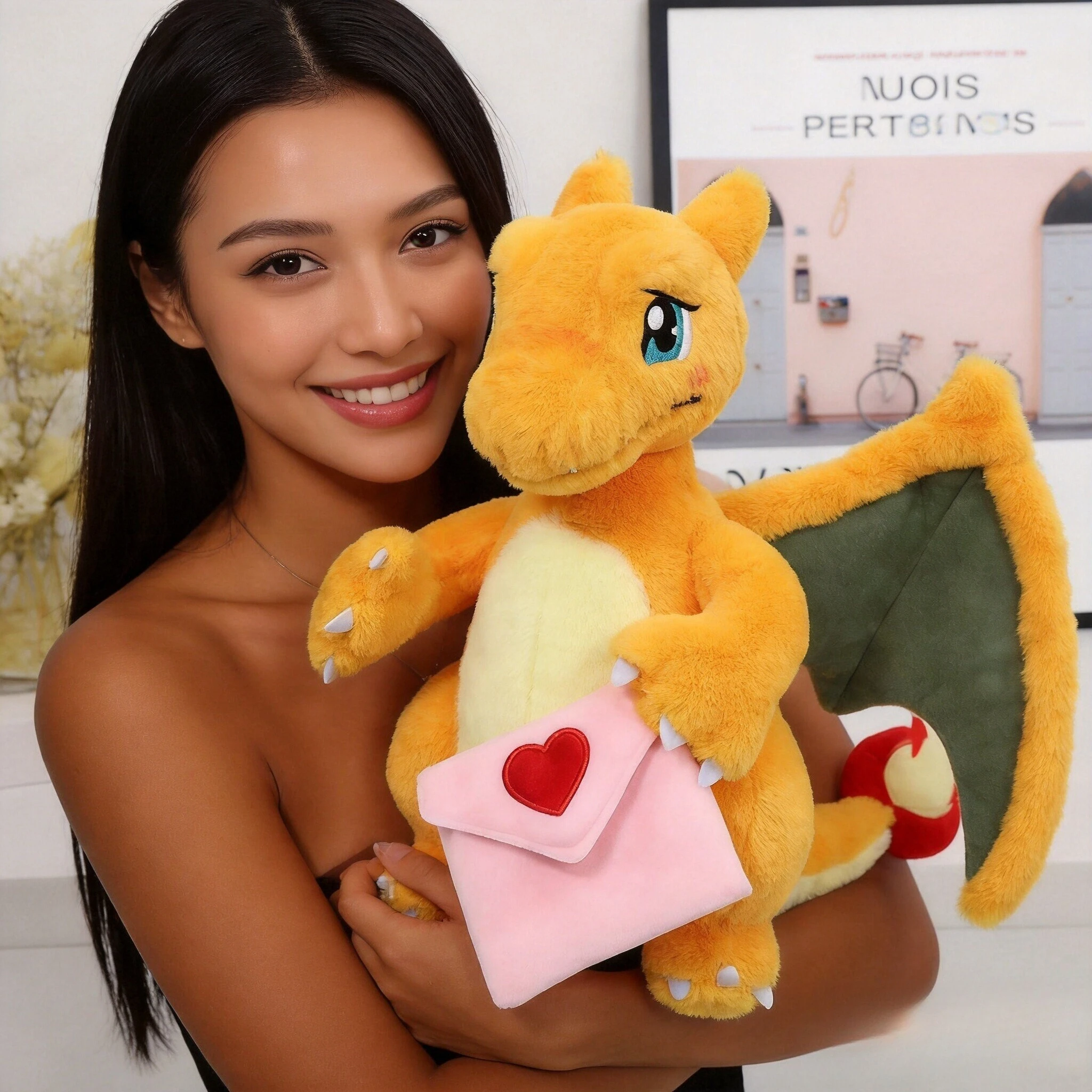 30CM Kawaii Charizard Plush Love Letter Fire Dragon Christmas Charmander Doll Soft Stuffed Toys Halloween Gifts for Children