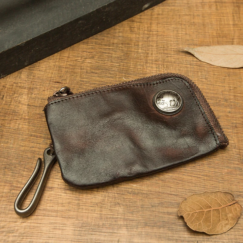 

High Quality Handmade Genuine Leather Key Case Multi-function Cowhide Coin Purse Fashion Vegetable Tanned Leather Card Holders