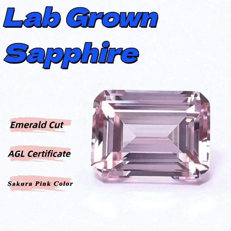 

High-quality Lab Grown Sapphire Emerald Cut Sakura Pink Charms Jewelry Rings Making Main Materials Selectable AGL Certificate