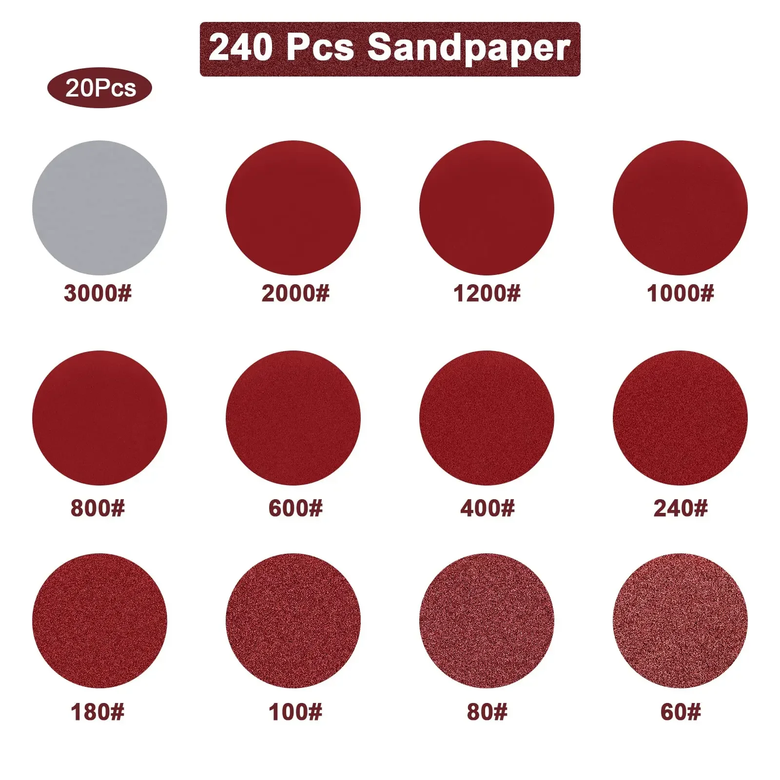 

247 Pcs 2 Inch Red Sanding Discs Pad Kit with Sanding Plate Foam Buffering Pads Assorted 60-3000 Grit for Polishing Wood Mesh