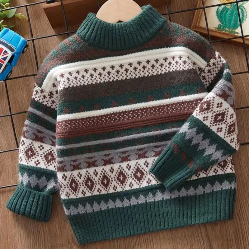 Childrens Autumn and Winter Pullover Sweater 2023 New Childrens Wear Korean Edition Boys Thickened Sweater Baby Sweater Trend