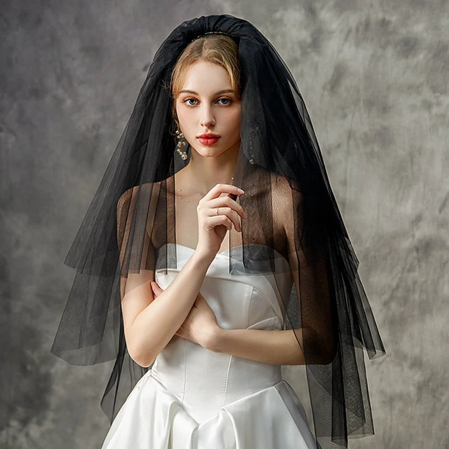 New Arrival Black Short Wedding veils for bride Velos de novia Cheap wedding accessories Welon matrimonio Bridal Veils