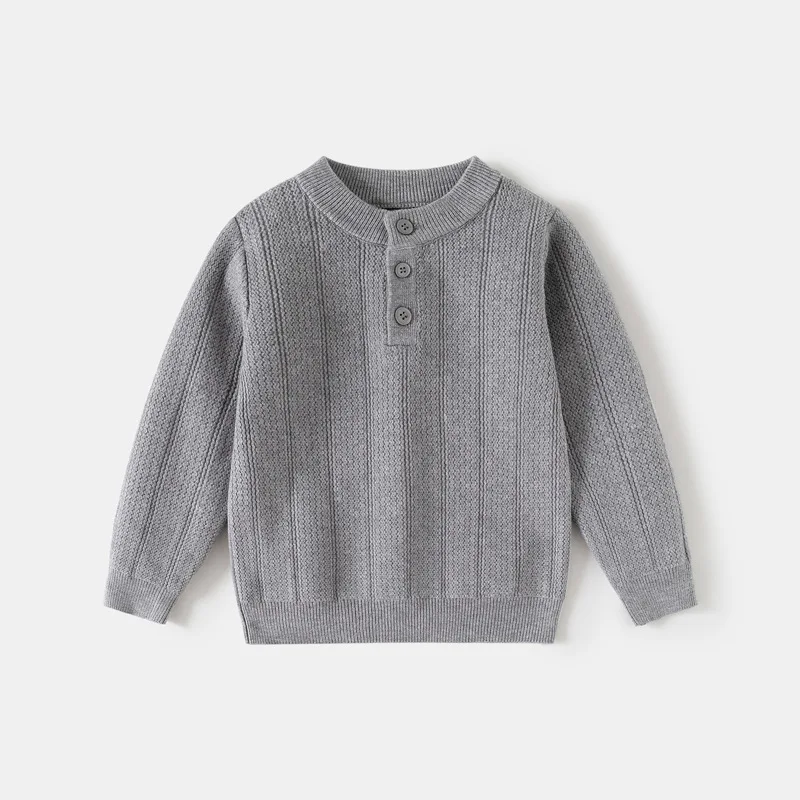 2-8T Toddler Boys Ribbed Knit Sweater Casual Plain Warm Winter Knitwear Crew Neck Button Long Sleeve Knit Top
