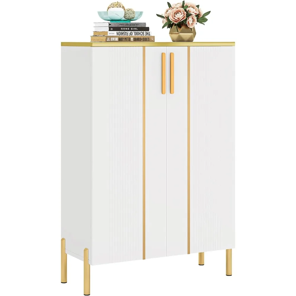 خزانة تخزين الأحذية باللونين الأبيض والذهبي مكونة من 6 طبقات مع أبواب للمدخل من Little Tree #1